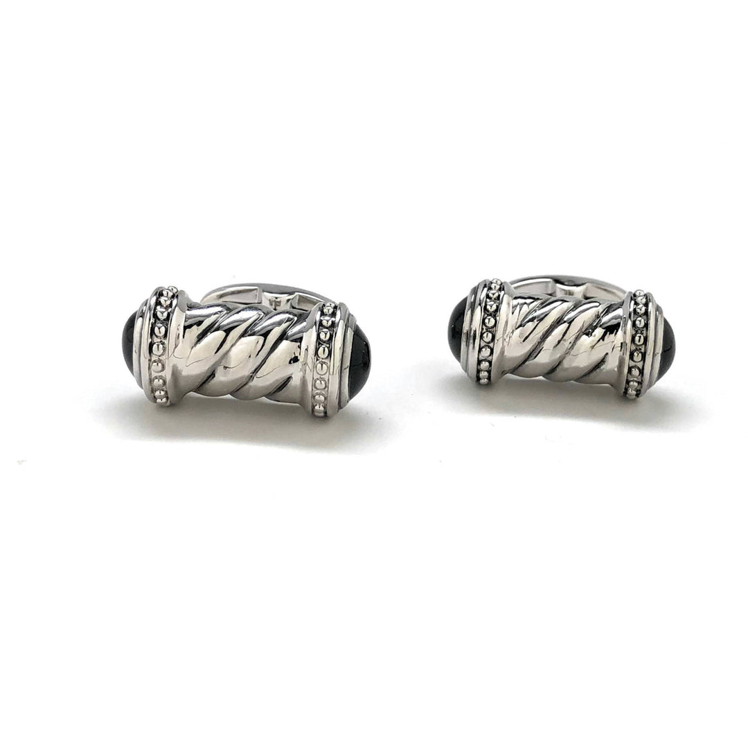 Silver Roman Arabesque Black Accent Agate Cufflinks Solid Pillar Post Cuff Links Great Detailed Very Cool Comes with Image 4