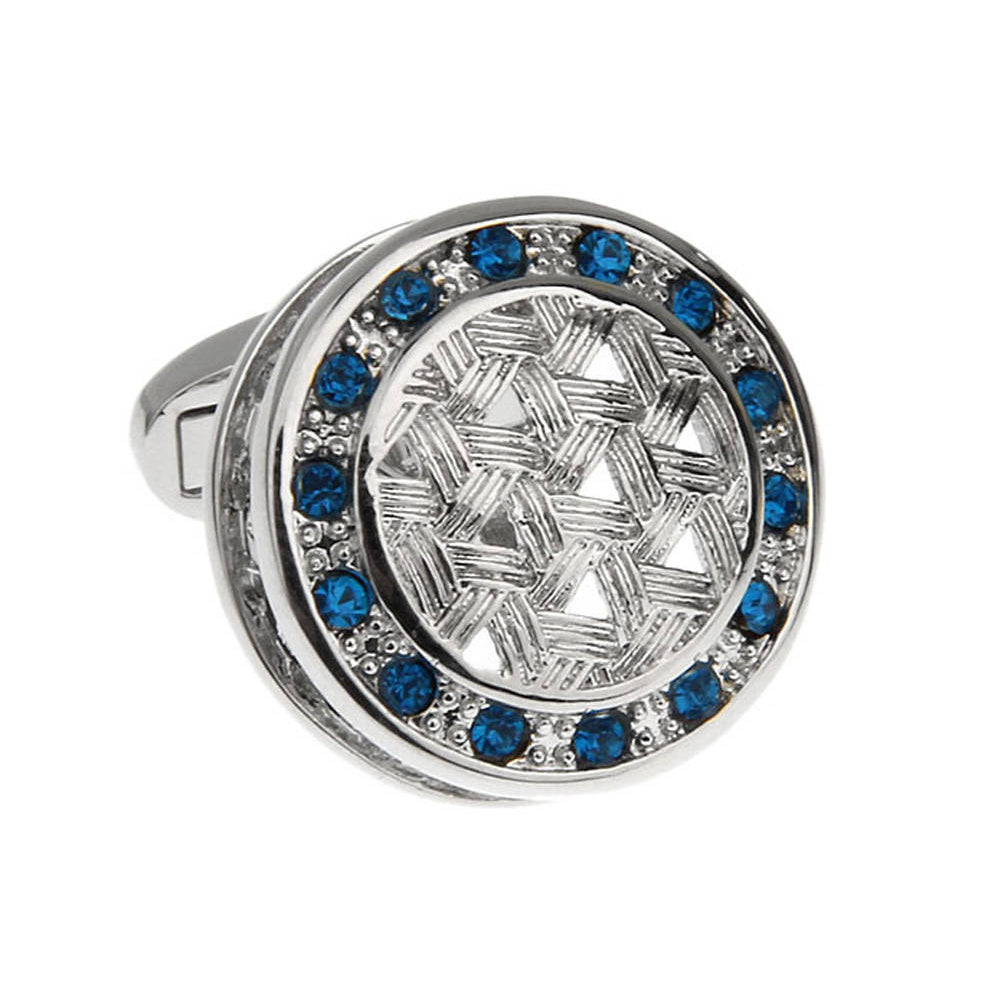 Power Weave Cufflinks Silver Tone Dome Blue Crystals Sets Triangle Cool Design Cuff Links Comes with Gift Box Image 3