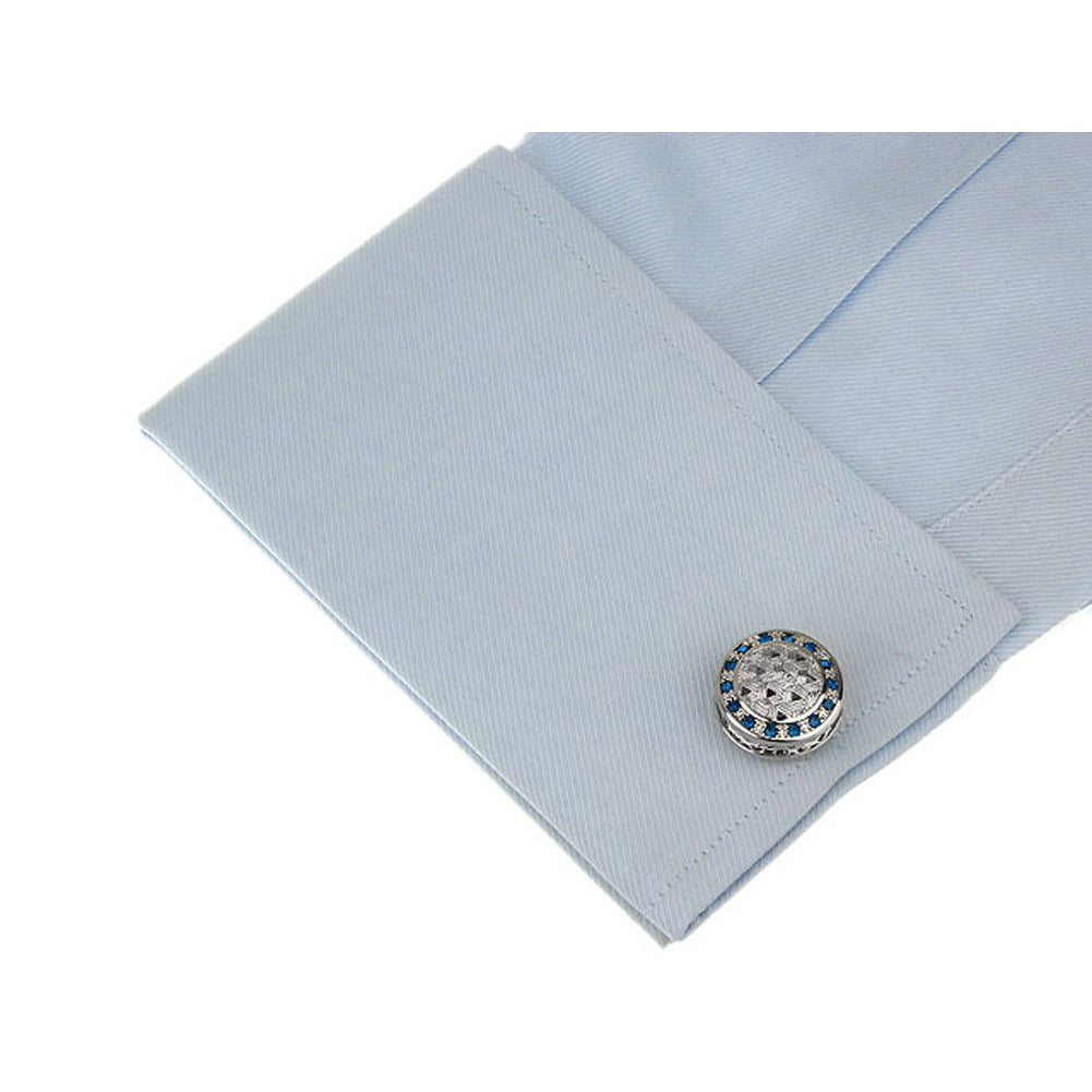 Power Weave Cufflinks Silver Tone Dome Blue Crystals Sets Triangle Cool Design Cuff Links Comes with Gift Box Image 4