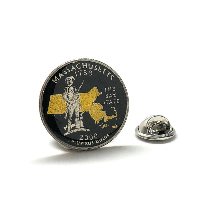 Enamel Pin Hand Painted Massachusetts State Quarter Enamel Coin Lapel Pin Tie Tack  Collector Pin Travel Souvenir Coins Image 1