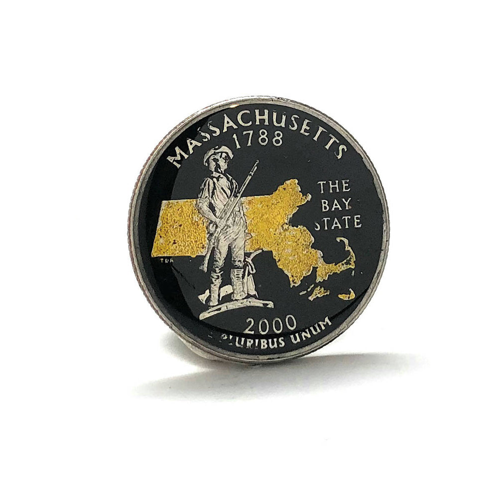 Enamel Pin Hand Painted Massachusetts State Quarter Enamel Coin Lapel Pin Tie Tack  Collector Pin Travel Souvenir Coins Image 2