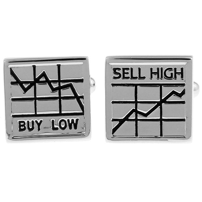 Buy Low Sell High Silver Cufflinks Stock Broker Banker Stock Sheet High Low Financial Cuff Links Image 1