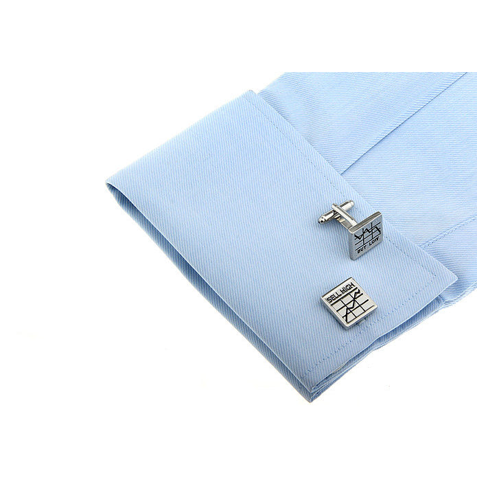 Buy Low Sell High Silver Cufflinks Stock Broker Banker Stock Sheet High Low Financial Cuff Links Image 2