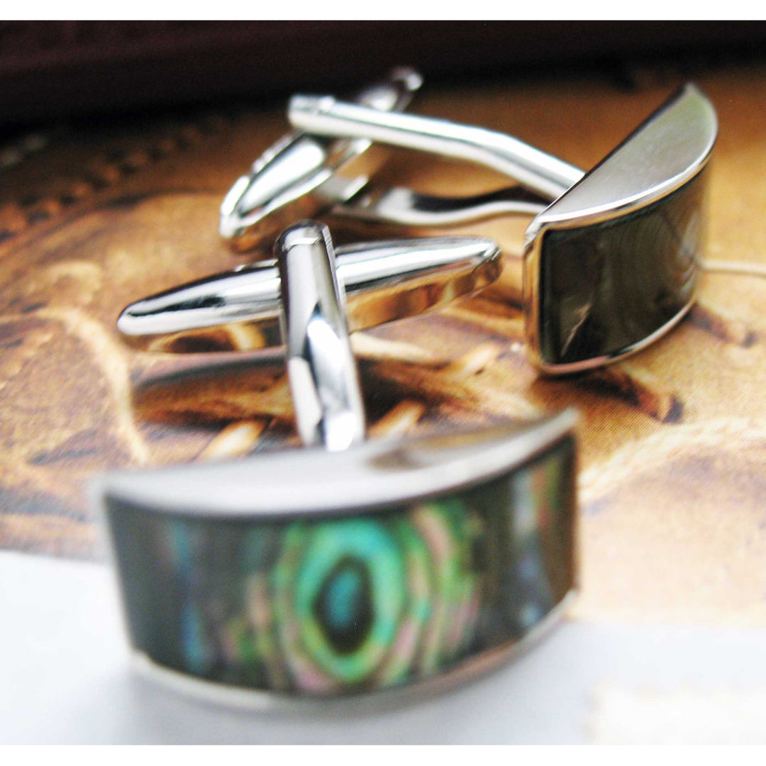Abalone Mother of Pearl Cufflinks Bar with Silver Toned Stoned Classic Cuff Links Cufflinks Image 3