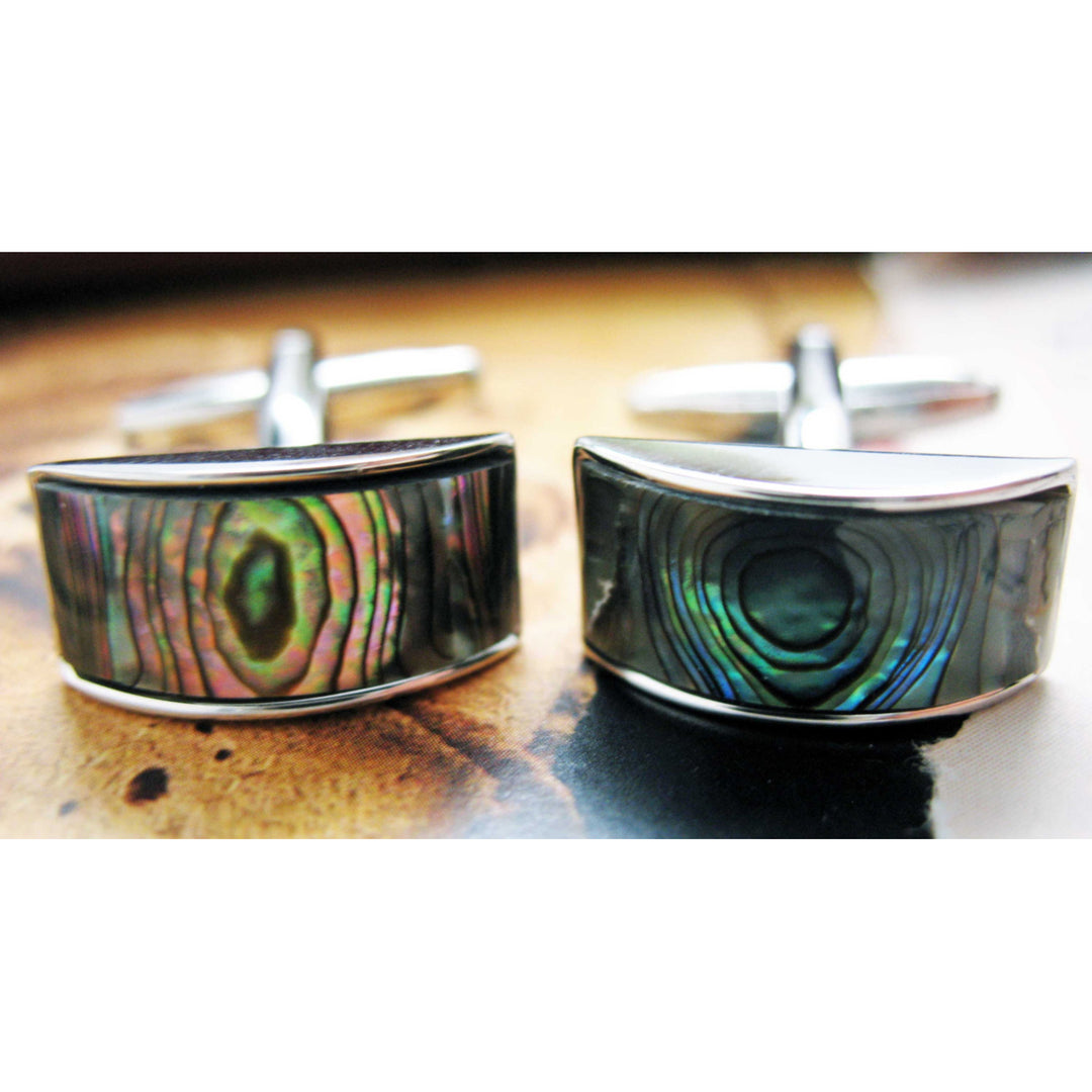 Abalone Mother of Pearl Cufflinks Bar with Silver Toned Stoned Classic Cuff Links Cufflinks Image 4