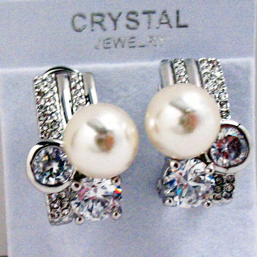 Statement Crystal Earrings Silver Banded Glass Pearl Teardrop Post Lever Back Holiday Party Silk Road Collection Jewelry Image 1