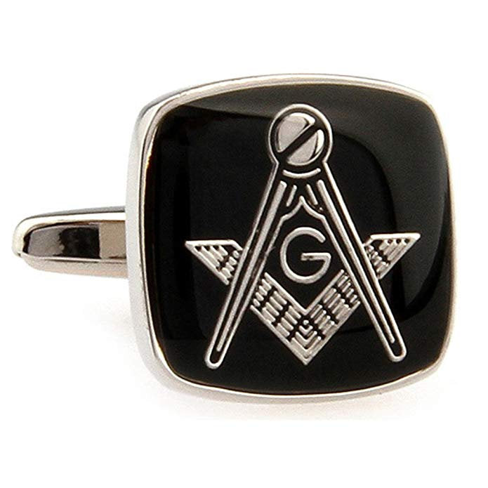 Silver and Black Square Mason Masonic Symbol Cufflinks Cuff Links Image 1