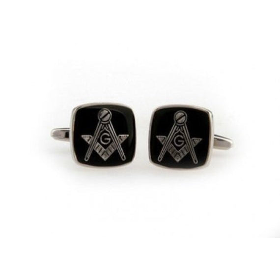 Silver and Black Square Mason Masonic Symbol Cufflinks Cuff Links Image 2