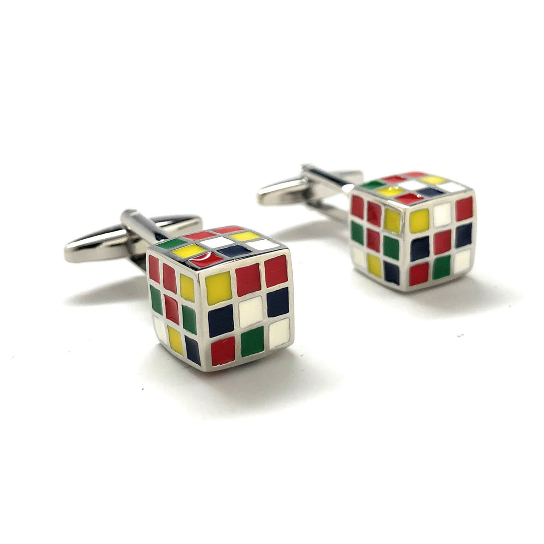 Game Cube Cufflinks Silver Multi Color Block Unique Conversational Cool Classy Modern Cuff Links Comes with Gift Box Image 1