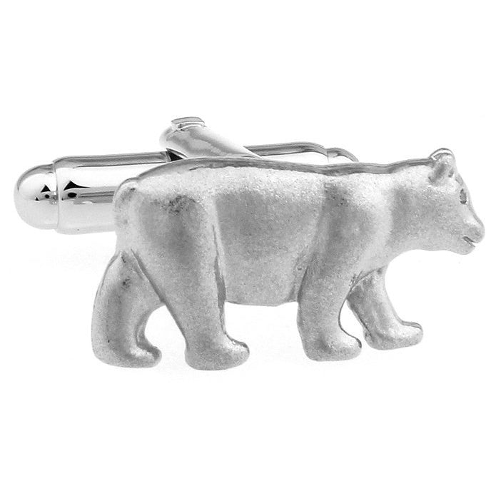 Walking Bear Cufflinks Matte Silver Tone Cuff Links Image 1