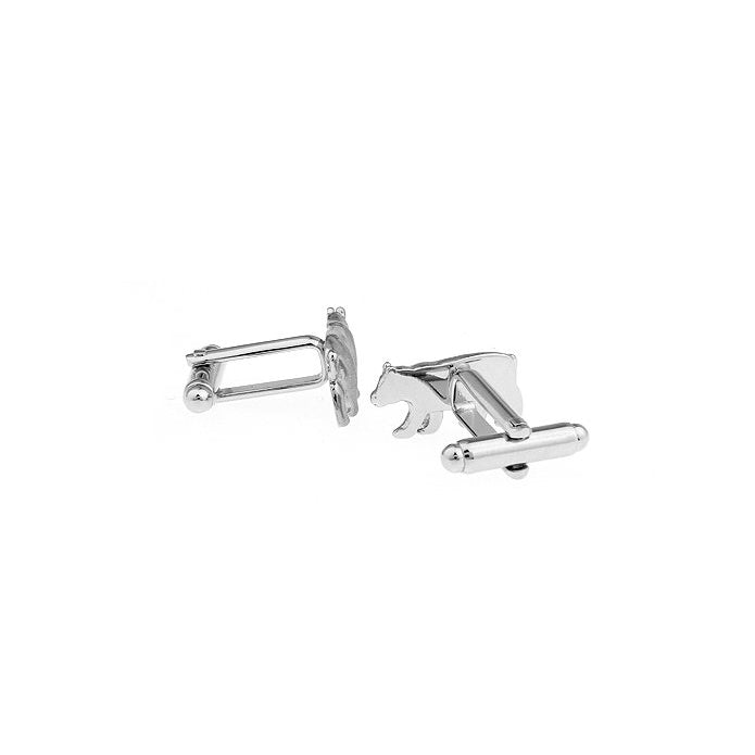 Walking Bear Cufflinks Matte Silver Tone Cuff Links Image 2