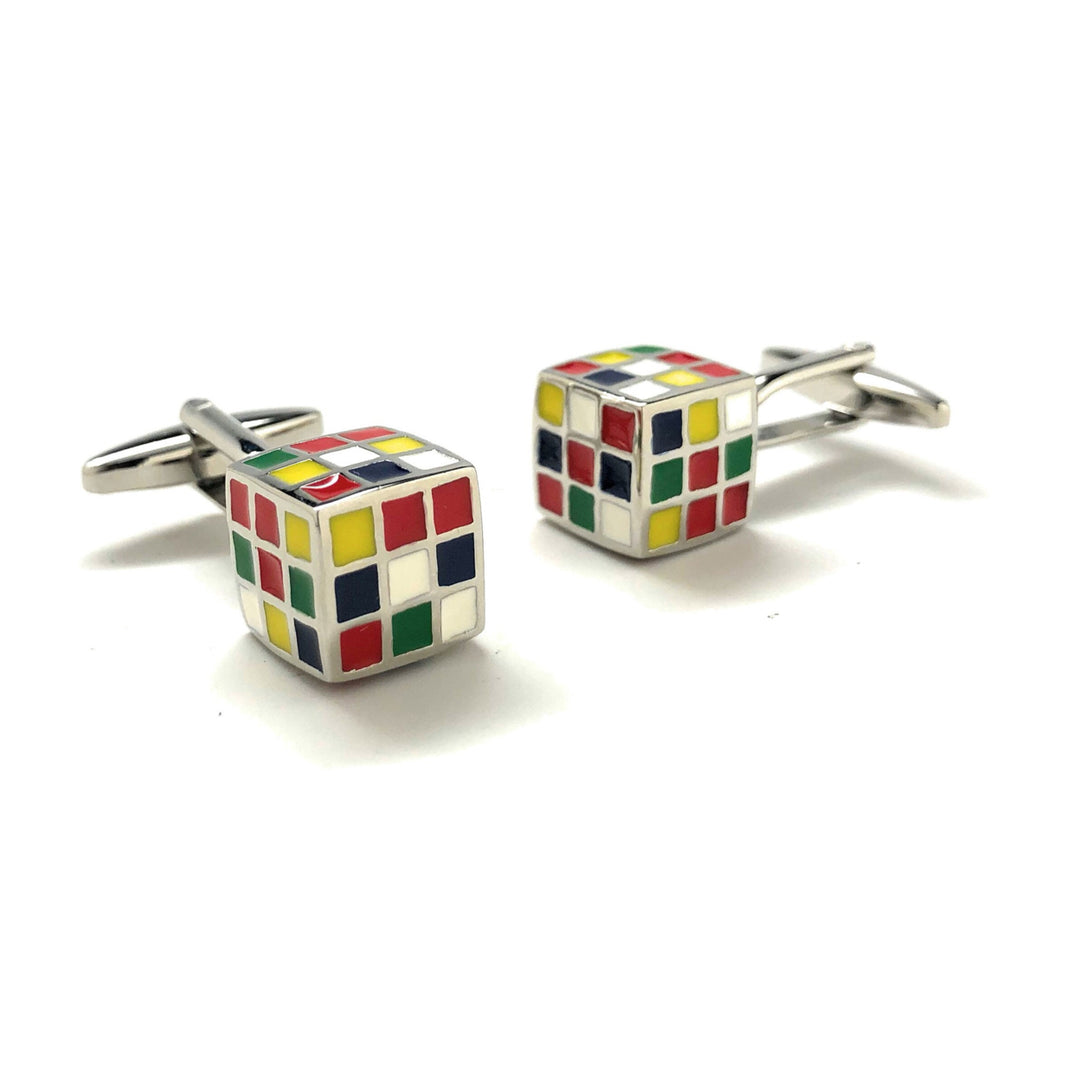 Game Cube Cufflinks Silver Multi Color Block Unique Conversational Cool Classy Modern Cuff Links Comes with Gift Box Image 2