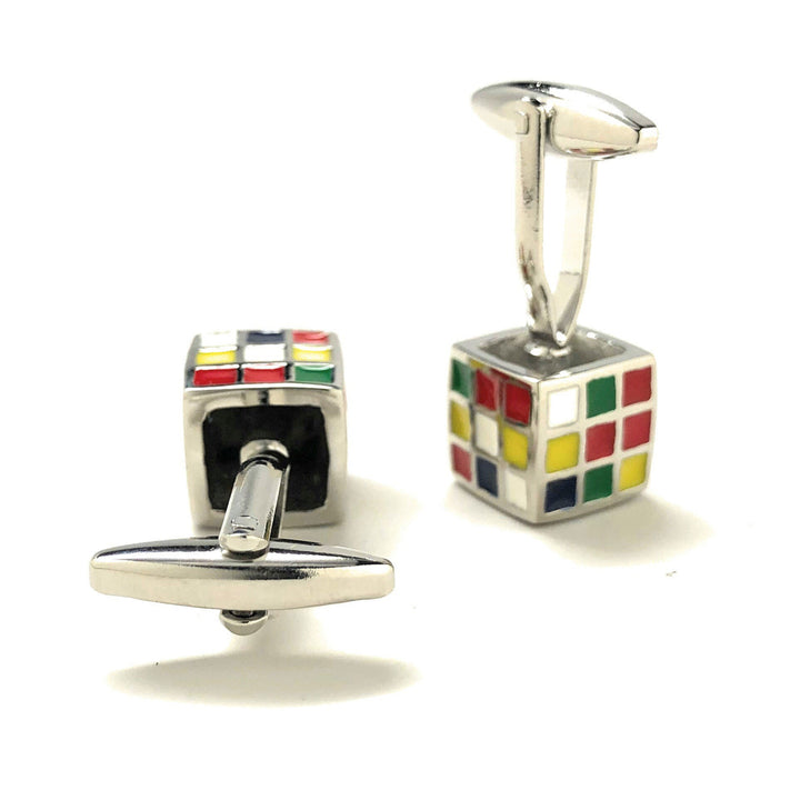 Game Cube Cufflinks Silver Multi Color Block Unique Conversational Cool Classy Modern Cuff Links Comes with Gift Box Image 3