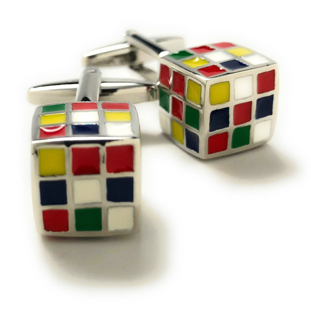 Game Cube Cufflinks Silver Multi Color Block Unique Conversational Cool Classy Modern Cuff Links Comes with Gift Box Image 4