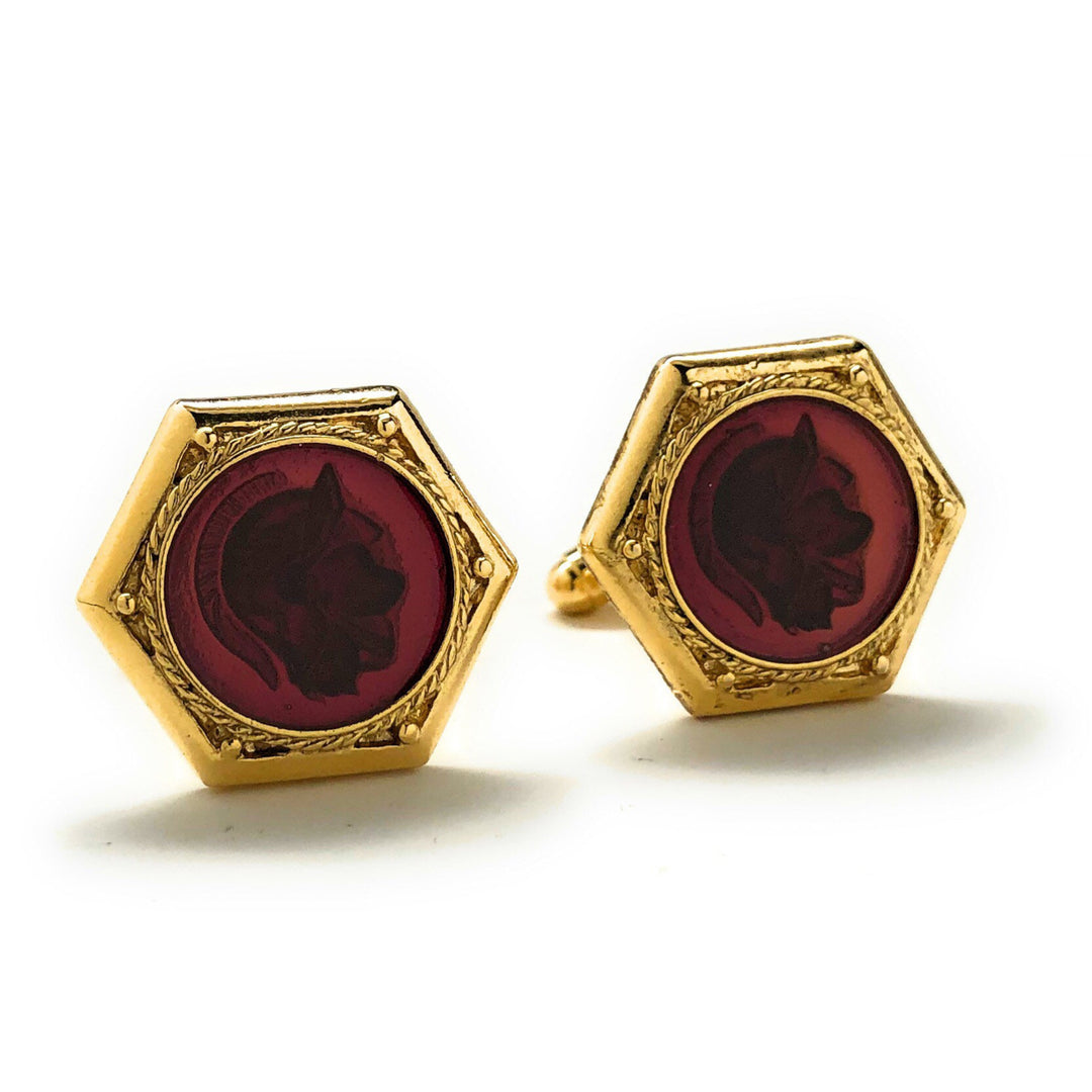 Gold Red Enamel Roman Cufflinks Centurian Solid Pillar Post Cuff Links Great Detailed Very Cool Comes with Gift Box Image 1
