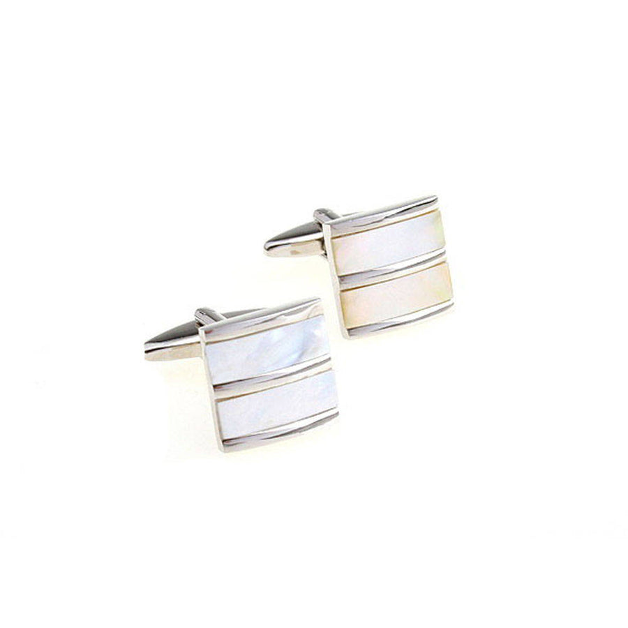 Silver Stacking Stripe Cufflinks Mother of Pearl Cufflinks Square Formal Two Bands Cool Classy Fun Business Wear Cuff Image 1