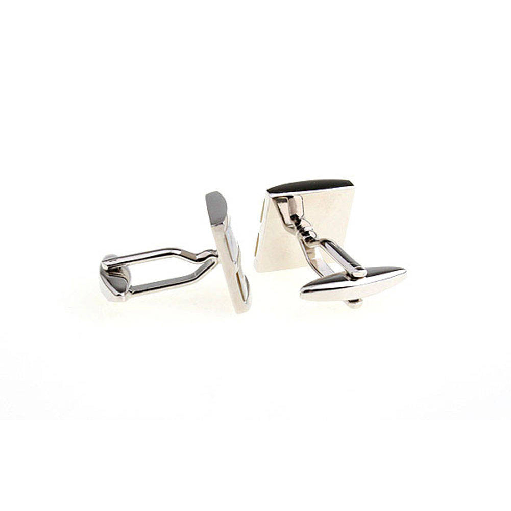 Silver Stacking Stripe Cufflinks Mother of Pearl Cufflinks Square Formal Two Bands Cool Classy Fun Business Wear Cuff Image 3