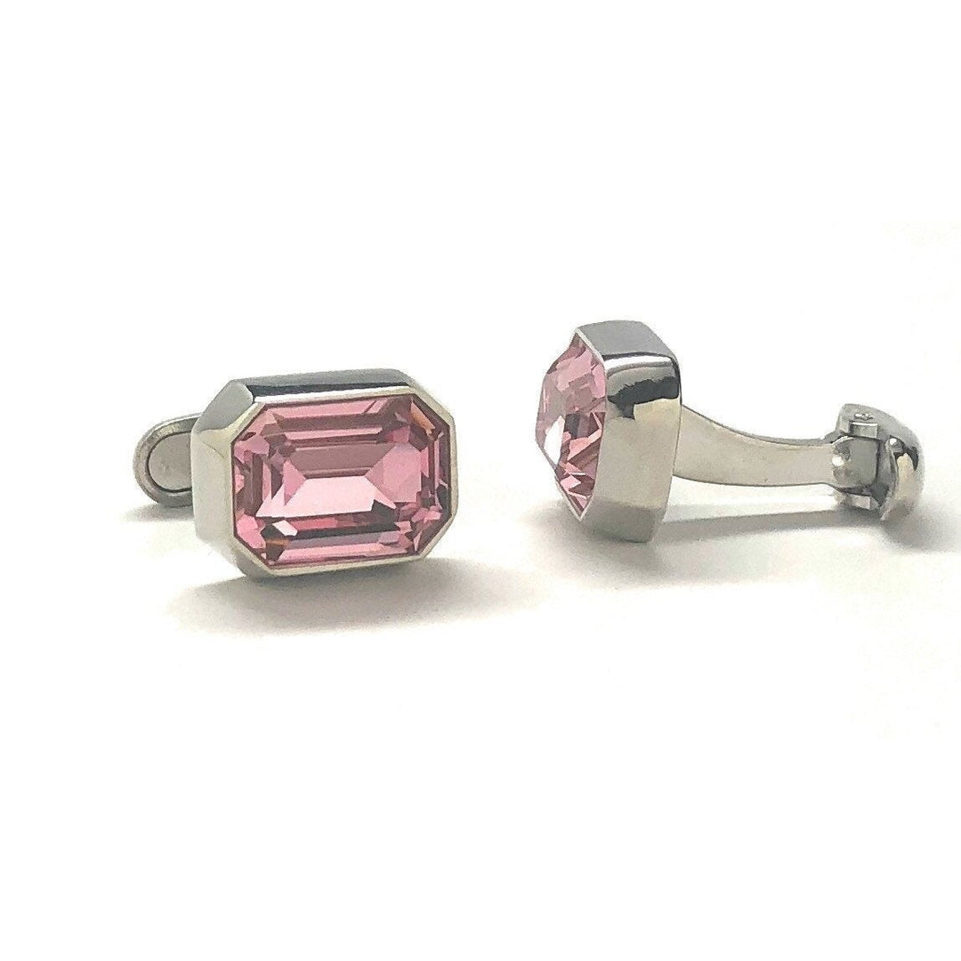 Big London Cut Pink Crystal Cufflinks Silver Tone Design Whale Tail Backing Cool Cuff Links Comes with Gift Box Custom Image 2