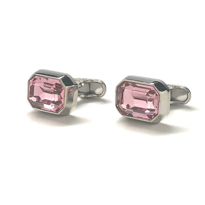 Big London Cut Pink Crystal Cufflinks Silver Tone Design Whale Tail Backing Cool Cuff Links Comes with Gift Box Custom Image 4