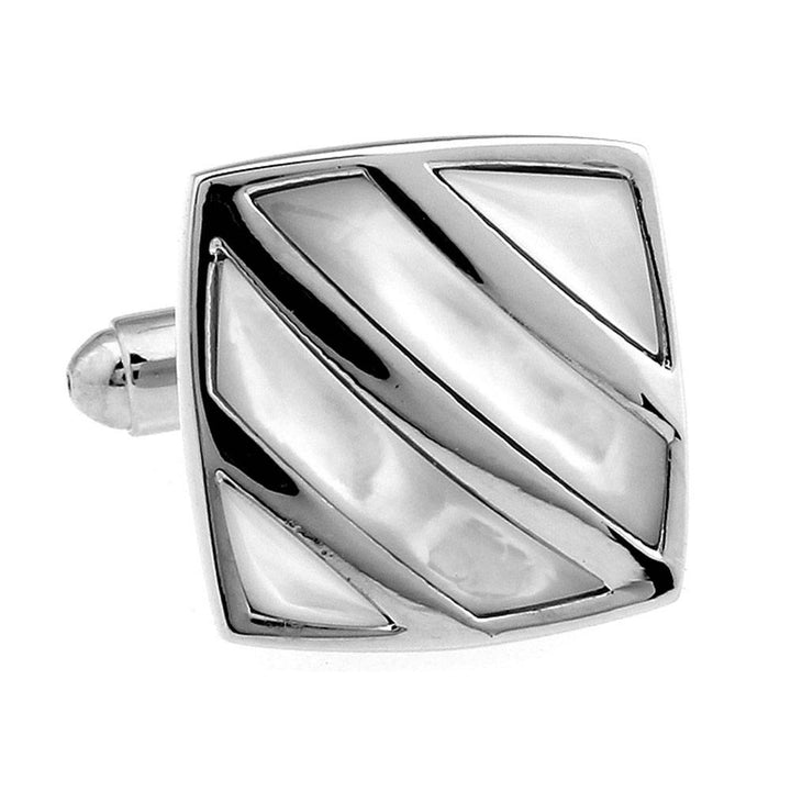 Silver Repp Stripe Cufflinks Mother of Pearl Square Formal Cufflinks Cuff Links Image 2