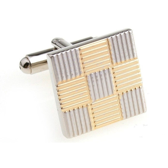 Gold and Silver Cufflinks Etched Grooves Checker Board Squares Cufflinks Cuff Links unique jewelry custom cufflinks Image 1