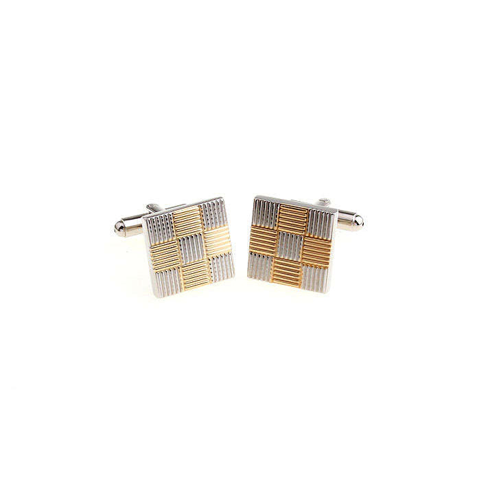 Gold and Silver Cufflinks Etched Grooves Checker Board Squares Cufflinks Cuff Links unique jewelry custom cufflinks Image 2