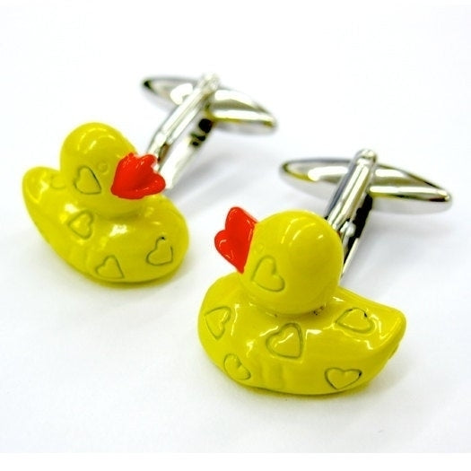 Rubber Ducky Cufflinks Bright Yellow and Orange Enamel Cuff Links White Elephant Gifts Image 1