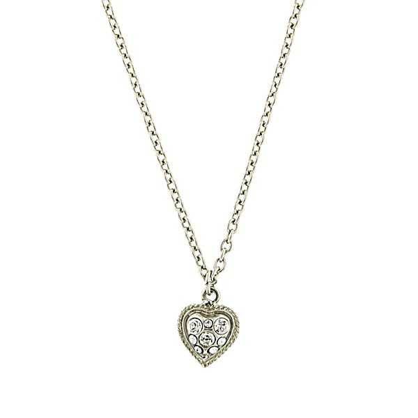 My Heart Pendant Zarina Crystal Studded w 16 " Chain Necklace Silver Toned Silk Road Jewelry Image 1