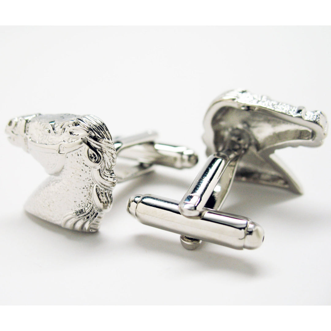 Racing Horse Cufflinks Silver Tone Head Mustang  Cuff Links Image 2