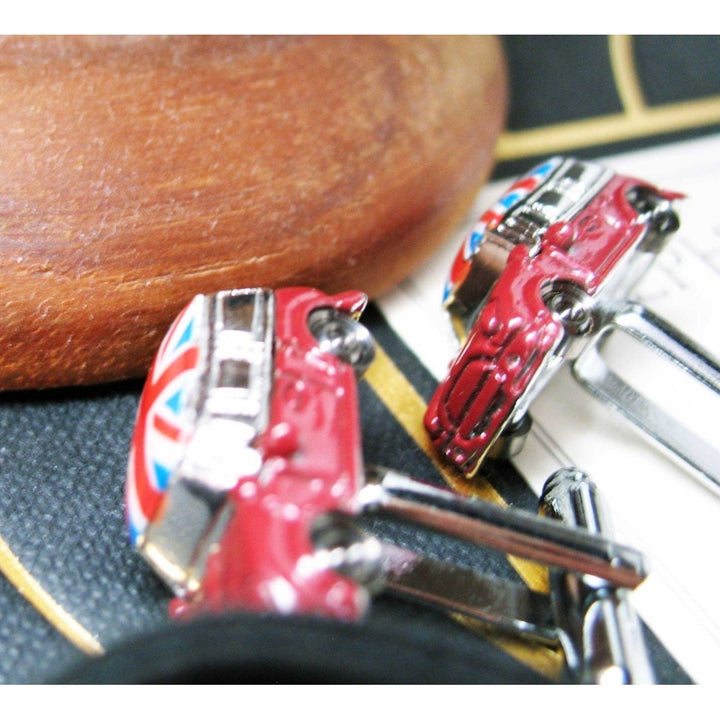 British Mini Car Cufflinks Maroon Enamel Fun Detail Mini Car Van Fun Jewelry Car Cuff Links Image 3