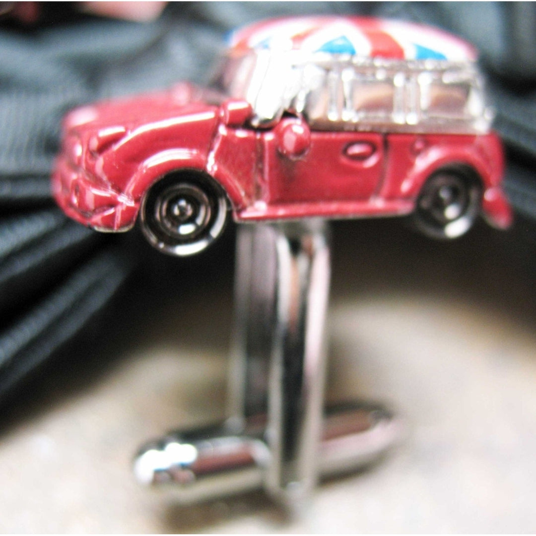 British Mini Car Cufflinks Maroon Enamel Fun Detail Mini Car Van Fun Jewelry Car Cuff Links Image 4