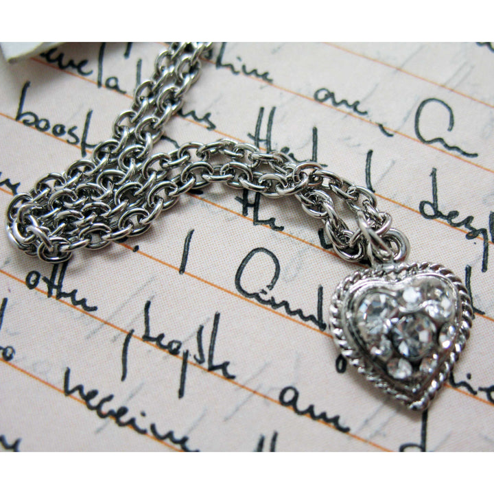 My Heart Pendant Zarina Crystal Studded w 16 " Chain Necklace Silver Toned Silk Road Jewelry Image 2