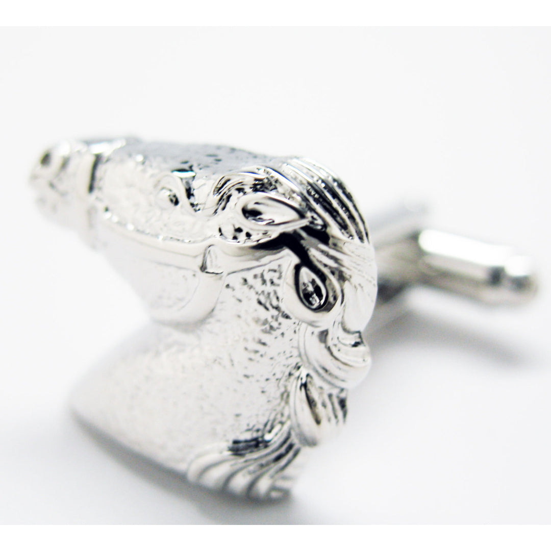 Racing Horse Cufflinks Silver Tone Head Mustang  Cuff Links Image 3