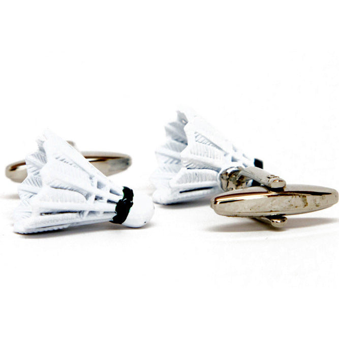 Badminton Shuttlecock Birdie Cufflinks White Enamel Cuff Links Image 4