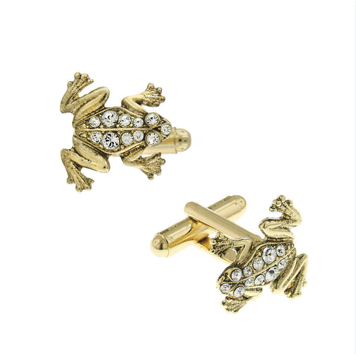 Jumping Frog Cufflinks Gold Tone Crystal Details Cuff Links Image 1