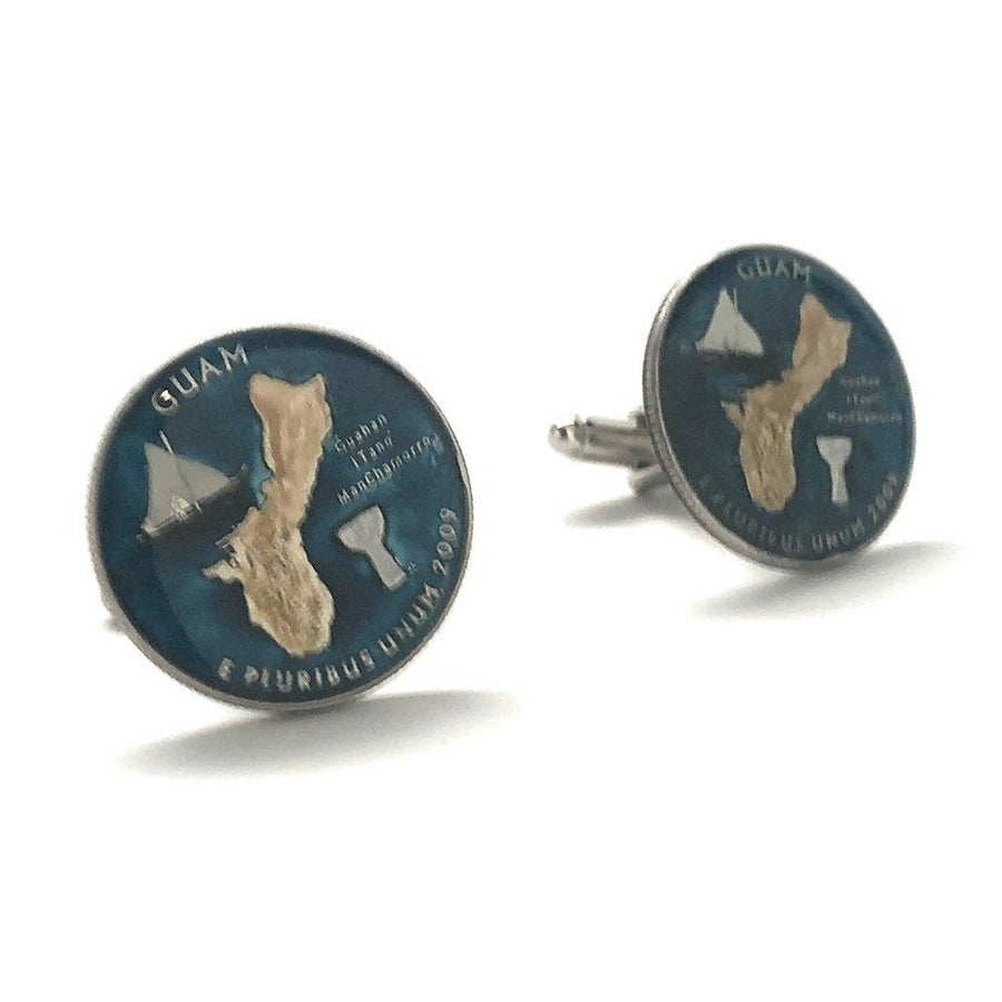 Birth Year Birth Year Enamel Cufflinks Hand Painted  Guam Territory Quarter Enamel Coin Jewelry Money Finance Accountant Image 1