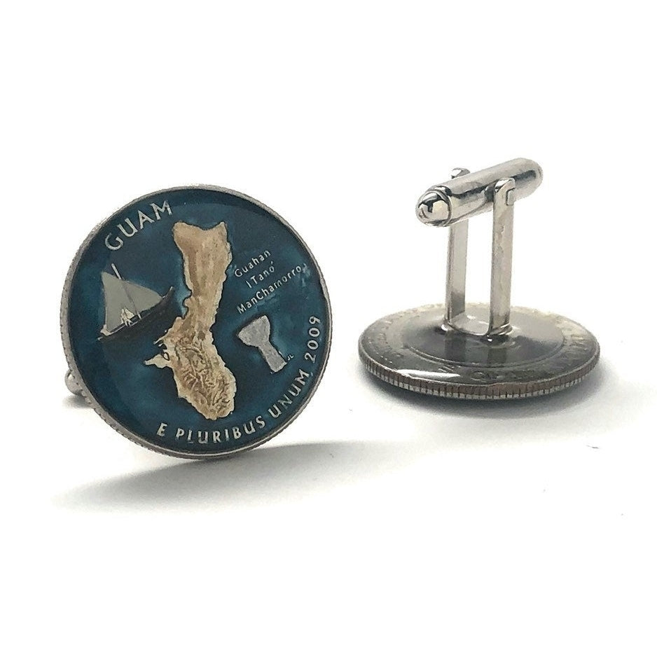 Birth Year Birth Year Enamel Cufflinks Hand Painted  Guam Territory Quarter Enamel Coin Jewelry Money Finance Accountant Image 3