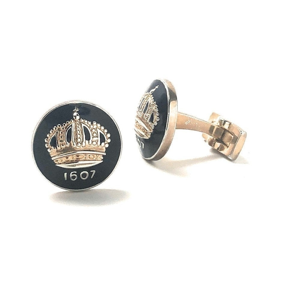 Gold Royal Family Crown Purple Cufflinks Royalty King Queen Cool Fun Cuff Links Comes with Gift Box Image 2