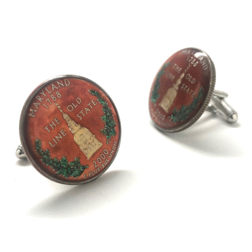 Enamel Cufflinks Hand Painted Maryland State Quarter Enamel Coin Jewelry Money Currency Finance Accountant Cuff Links Image 2
