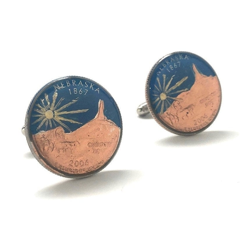 Enamel Cufflinks Hand Painted Nebraska State Quarter Enamel Coin Jewelry Money Currency Finance Accountant Cuff Links Image 1