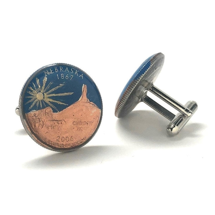 Enamel Cufflinks Hand Painted Nebraska State Quarter Enamel Coin Jewelry Money Currency Finance Accountant Cuff Links Image 2