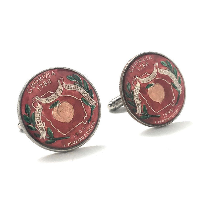 Birth Year Enamel Cufflinks Hand Painted Georgia State Quarter Enamel Coin Jewelry Money Currency Finance Accountant Image 1