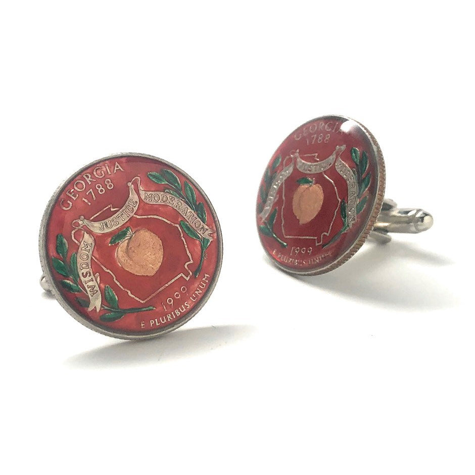Birth Year Enamel Cufflinks Hand Painted Georgia State Quarter Enamel Coin Jewelry Money Currency Finance Accountant Image 2