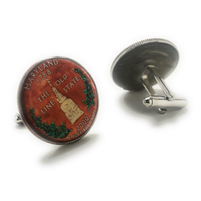 Enamel Cufflinks Hand Painted Maryland State Quarter Enamel Coin Jewelry Money Currency Finance Accountant Cuff Links Image 3