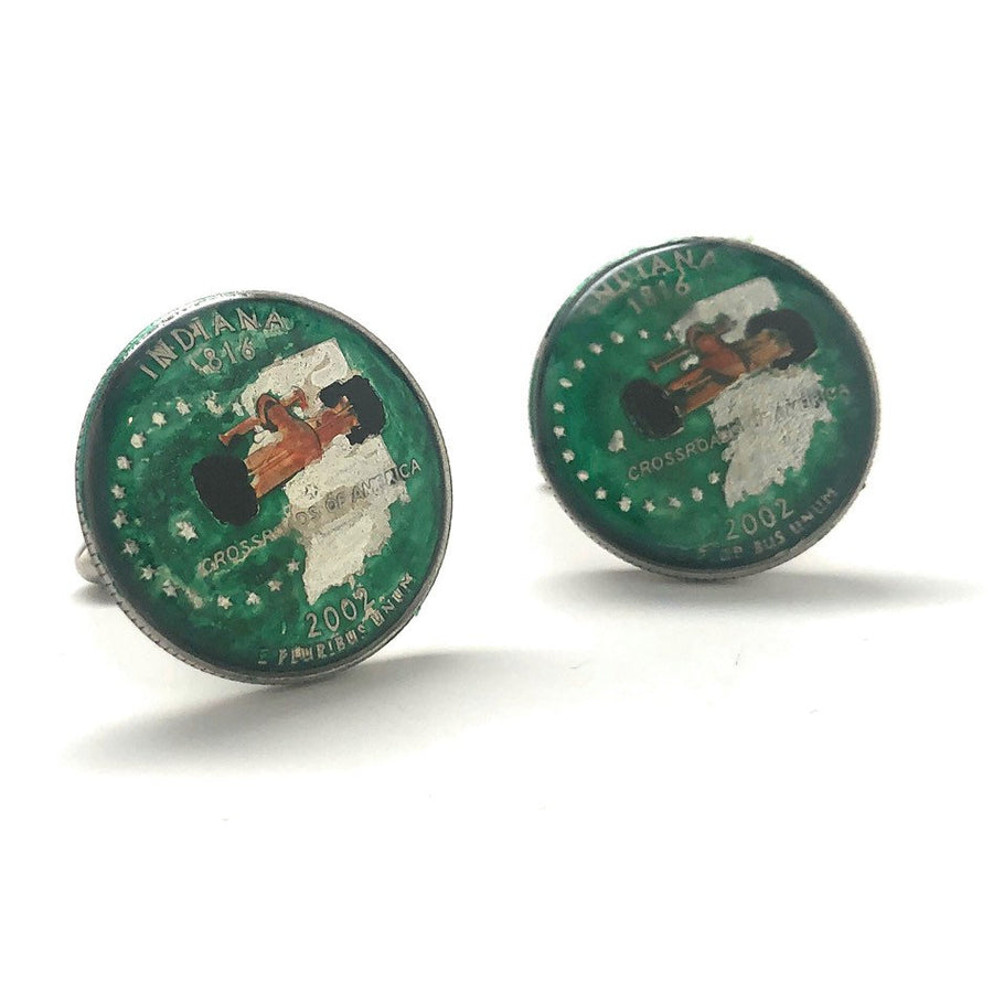 Enamel Cufflinks Indiana Quarter Suit Flag State Enamel Coin Jewelry USA US United States Indianapolis Indie 500 Coin Image 1