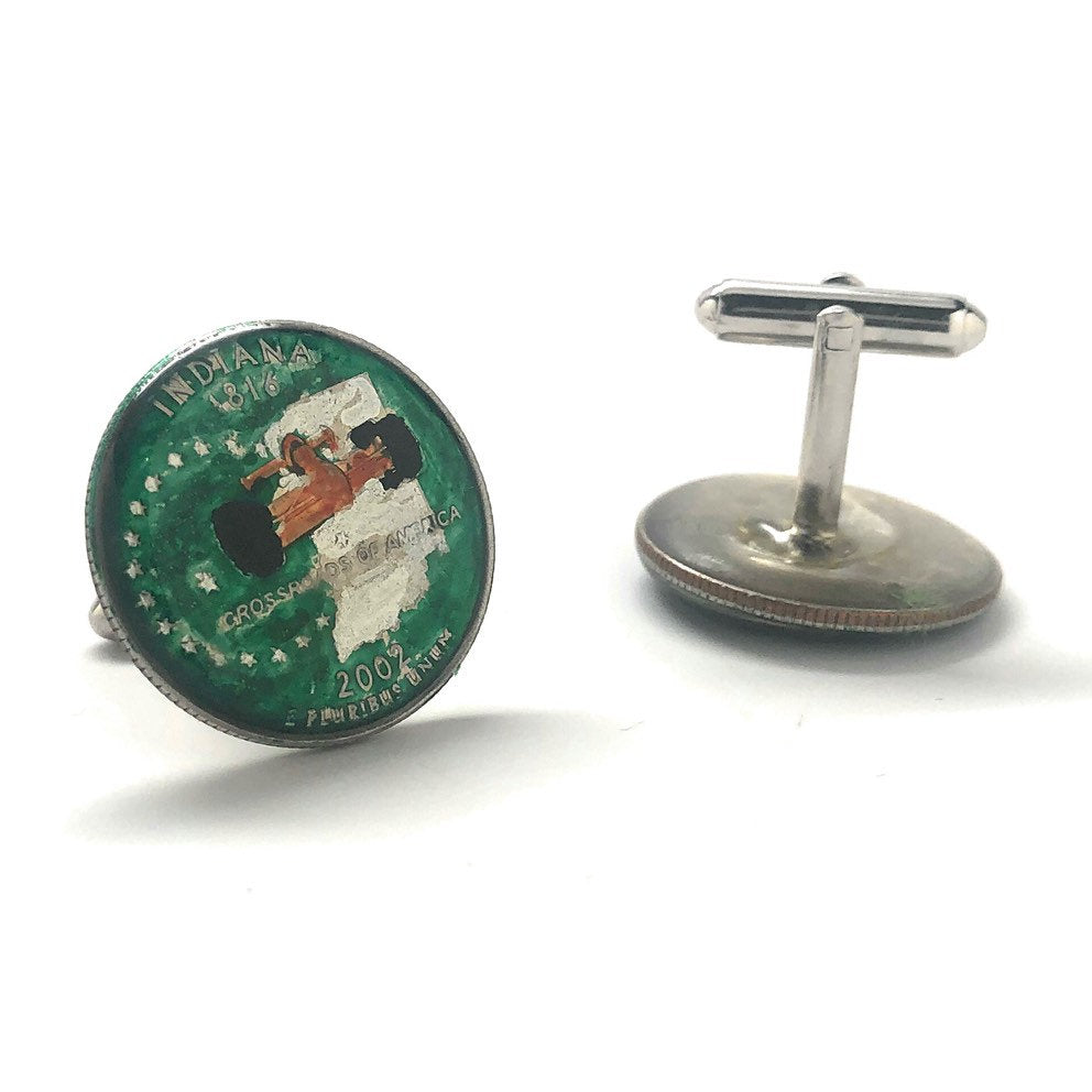 Enamel Cufflinks Indiana Quarter Suit Flag State Enamel Coin Jewelry USA US United States Indianapolis Indie 500 Coin Image 3