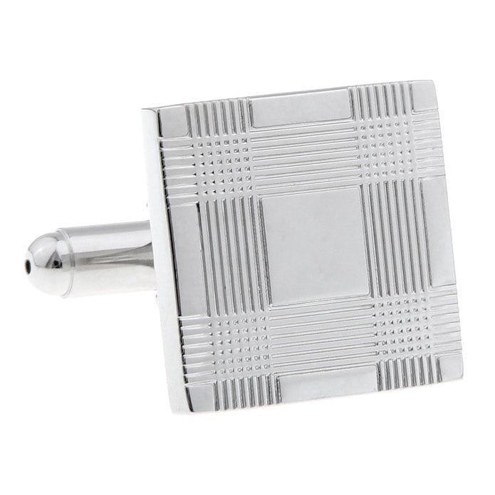 Silver Plaid Cufflinks Wearin O the Glen Plaid Silver Tone Cuff Links Comes with Gift Box Image 1