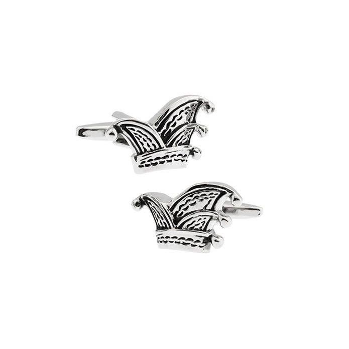 Royal Court Jester Black and Silver Hat Crown Joker Cufflinks Cuff Links Image 1