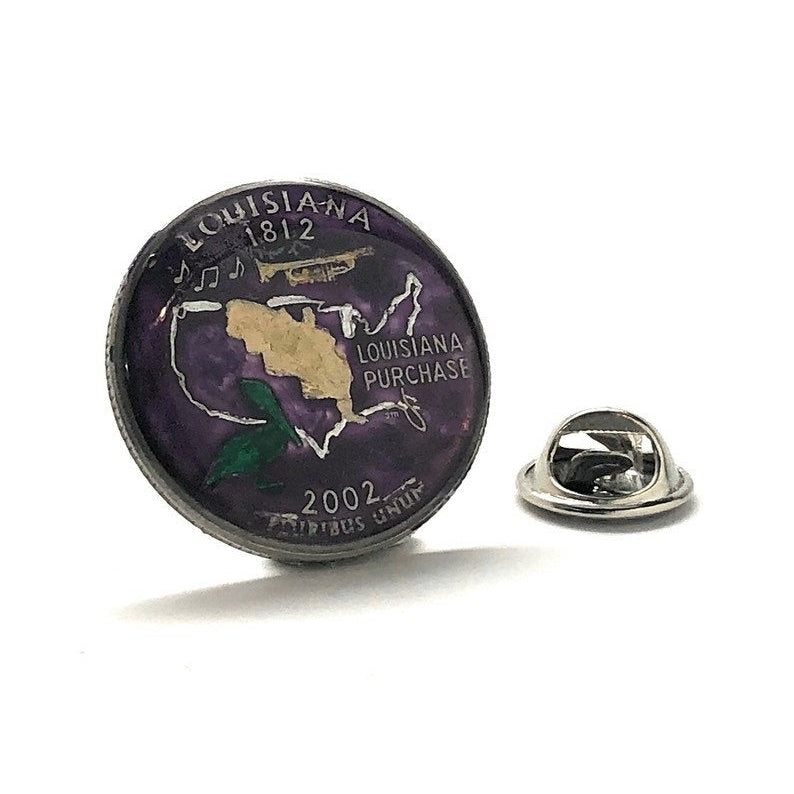 Birth Year Enamel Pin Hand Painted Louisiana State Quarter Purple Enamel Coin Jewelry Money Tie Tack Finance Accountant Image 1