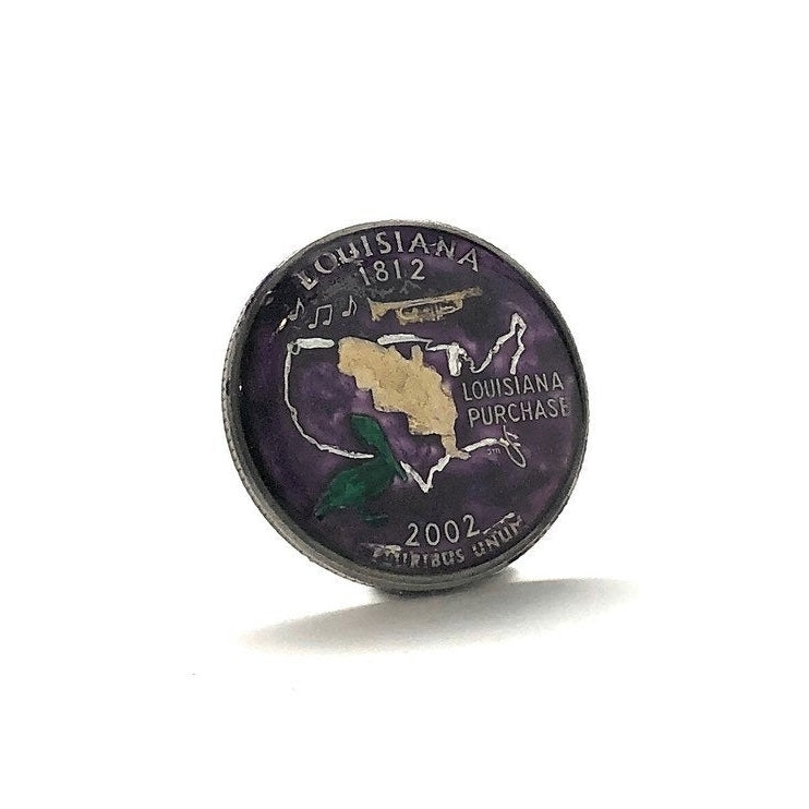 Birth Year Enamel Pin Hand Painted Louisiana State Quarter Purple Enamel Coin Jewelry Money Tie Tack Finance Accountant Image 2